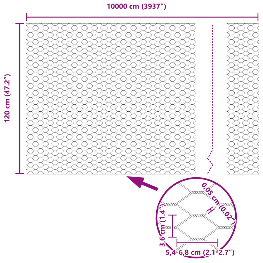 Hexagon Omheining 1.2X100 M Gegalvaniseerd Staal 100 x 1.2 m 36 mm