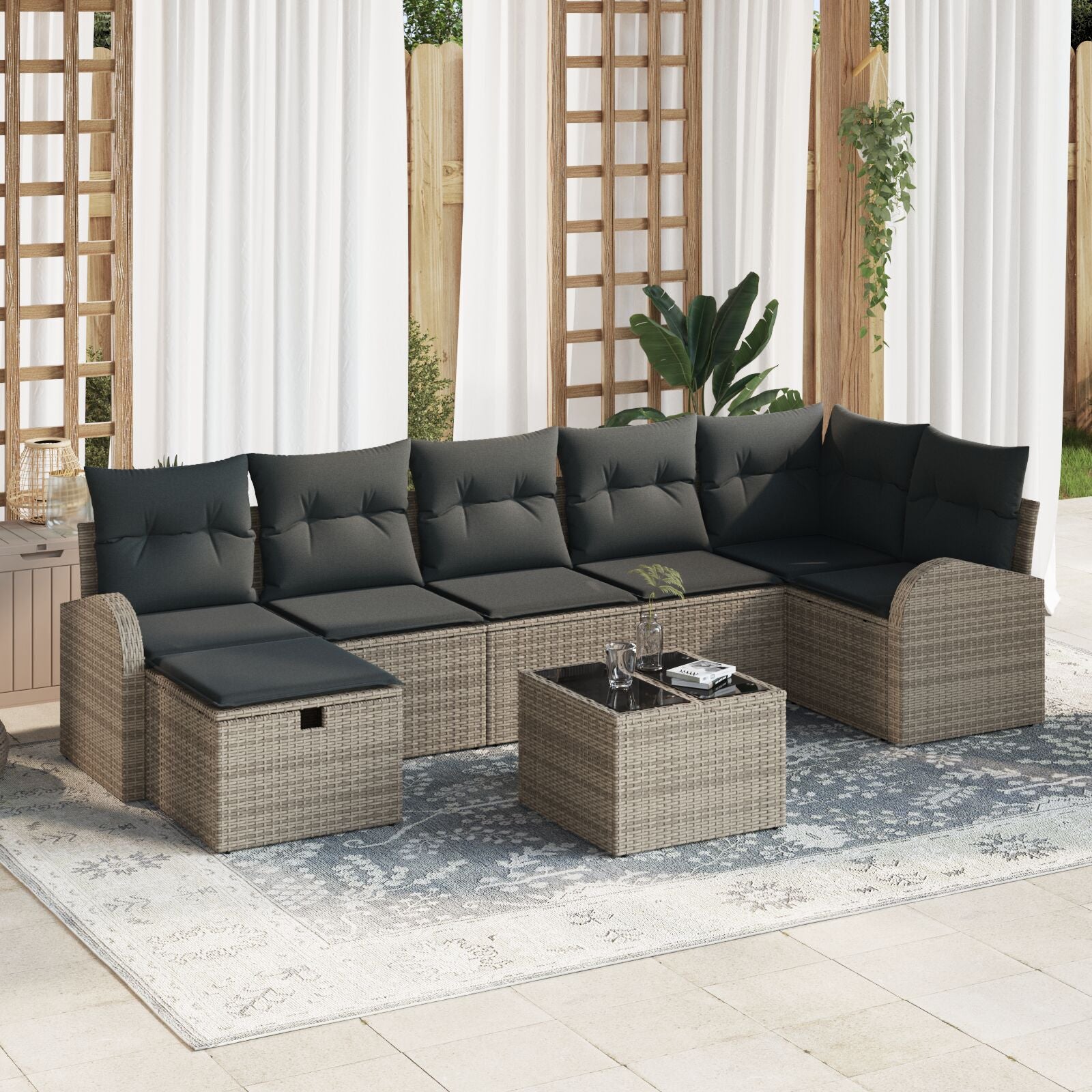 8-Delige Tuin Sofa Set Met Kussens Grijs Poly Rattan