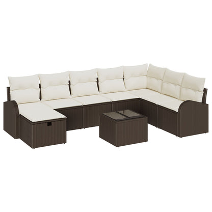 9-Delige Tuinsofa Set Met Kussens Bruin Kunststof Riet