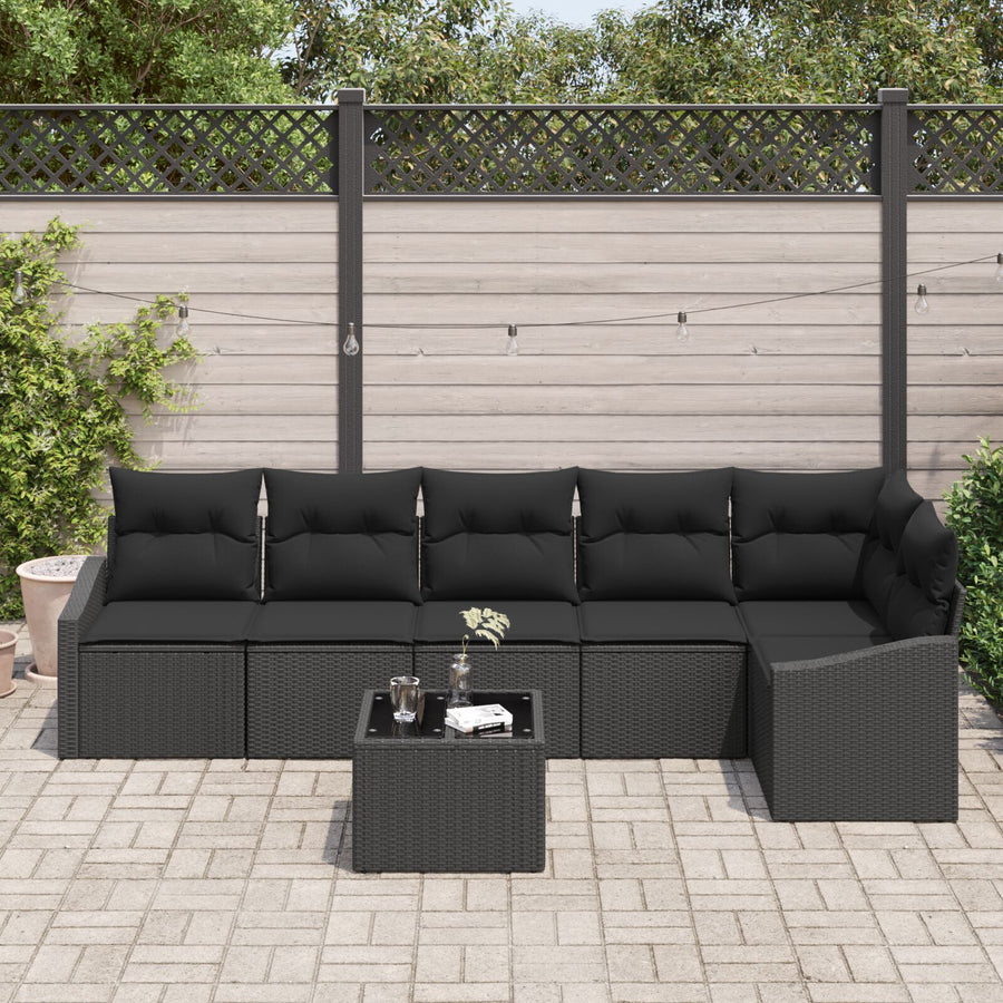 7-Delige Tuinsofa Set Met Kussens Beige Poly Rattan Zwart met tafel
