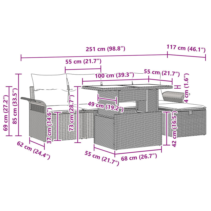 6-Delige Tuin Sofa Set Met Kussens Zwart Poly Rattan