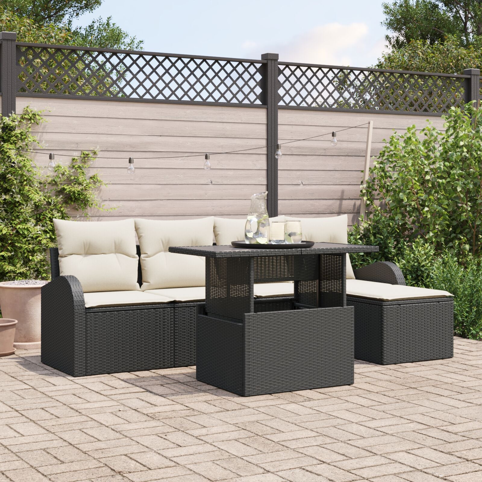 6-Delige Tuin Sofa Set Met Kussens Zwart Poly Rattan