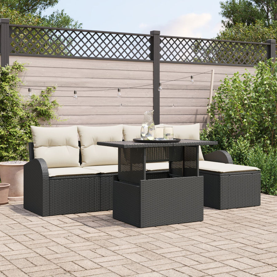 6-Delige Tuin Sofa Set Met Kussens Zwart Poly Rattan
