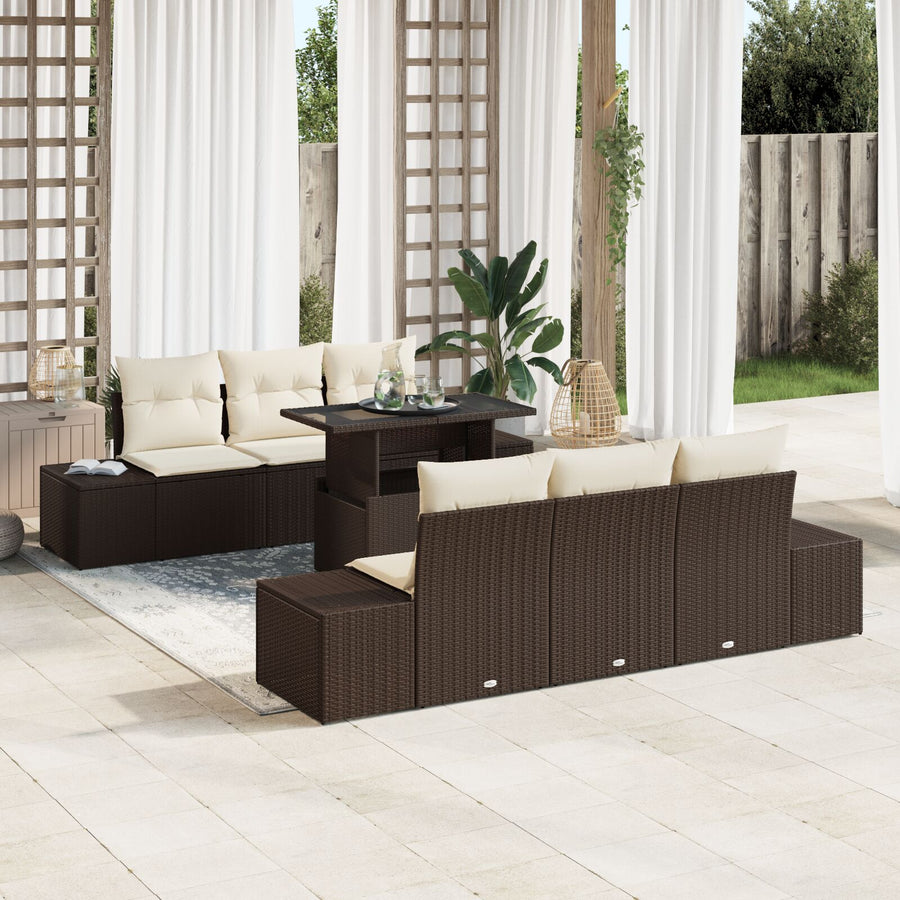 Tuinset Set Van 7 Bruin Poly Rattan Buitenmeubels Rechthoekig