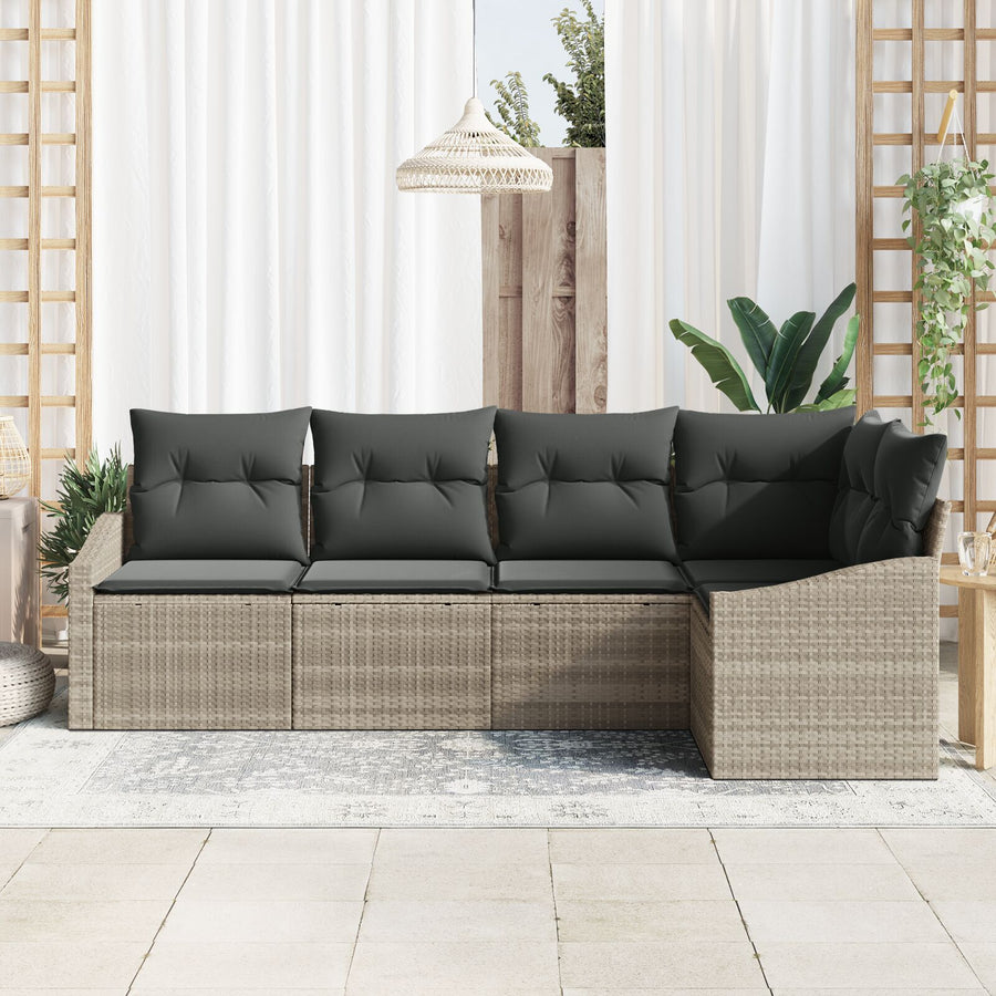Tuin Sofa Set Set Van 5 Beige Poly Rattan Tuin Sofa Rechthoekig