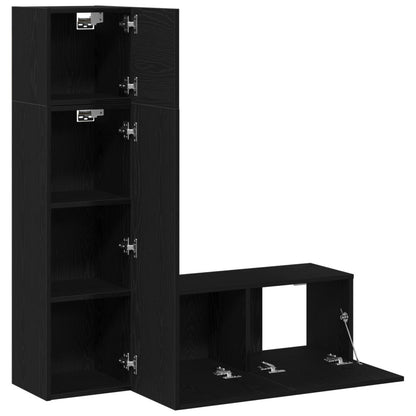 3-Delige Tv-Kastenset Zwart Eiken Gefabriceerd Hout