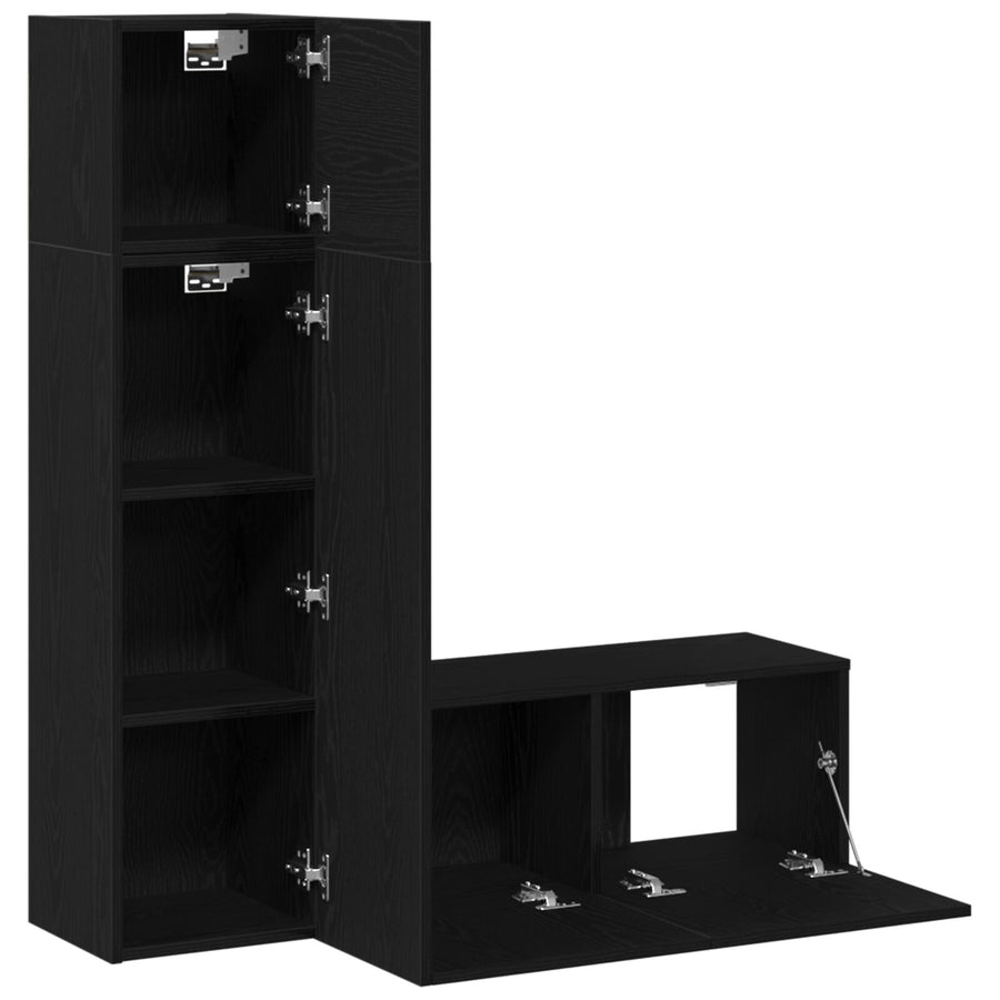 3-Delige Tv-Kastenset Zwart Eiken Gefabriceerd Hout