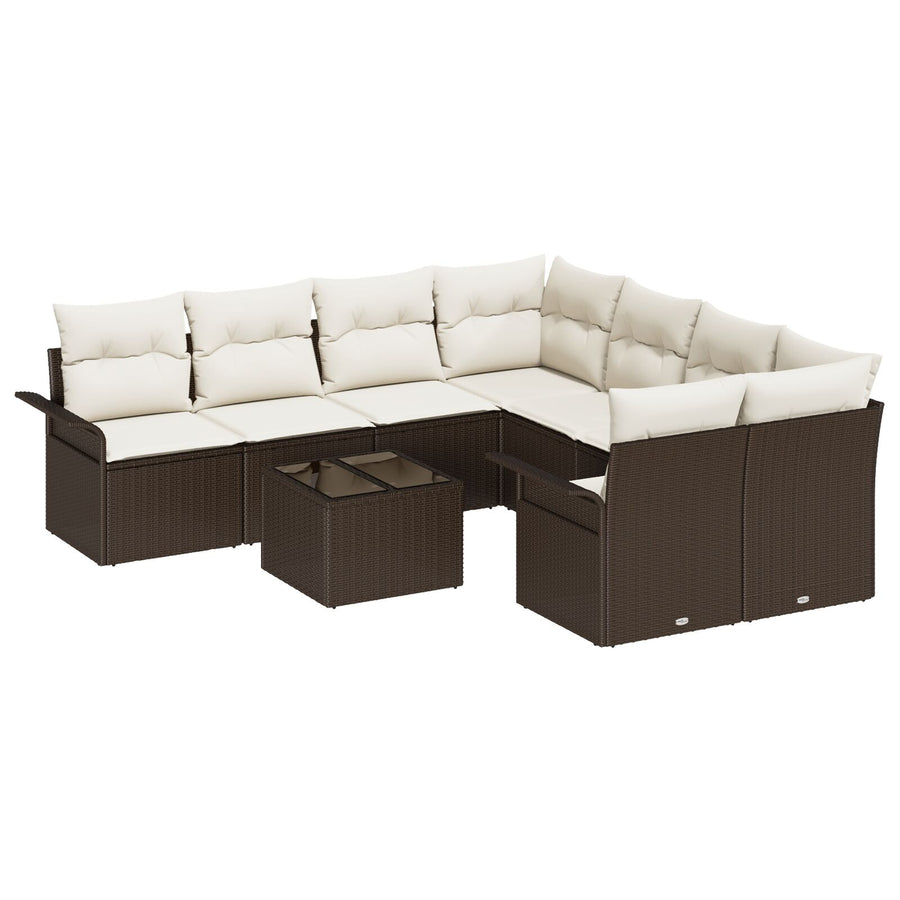 9-Delige Tuinsofa Set Met Kussens Bruin Poly Rattan