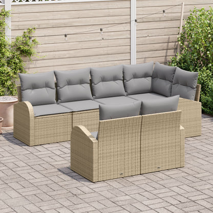 7-Delige Tuinsofa Set Met Kussens Beige Poly Rattan