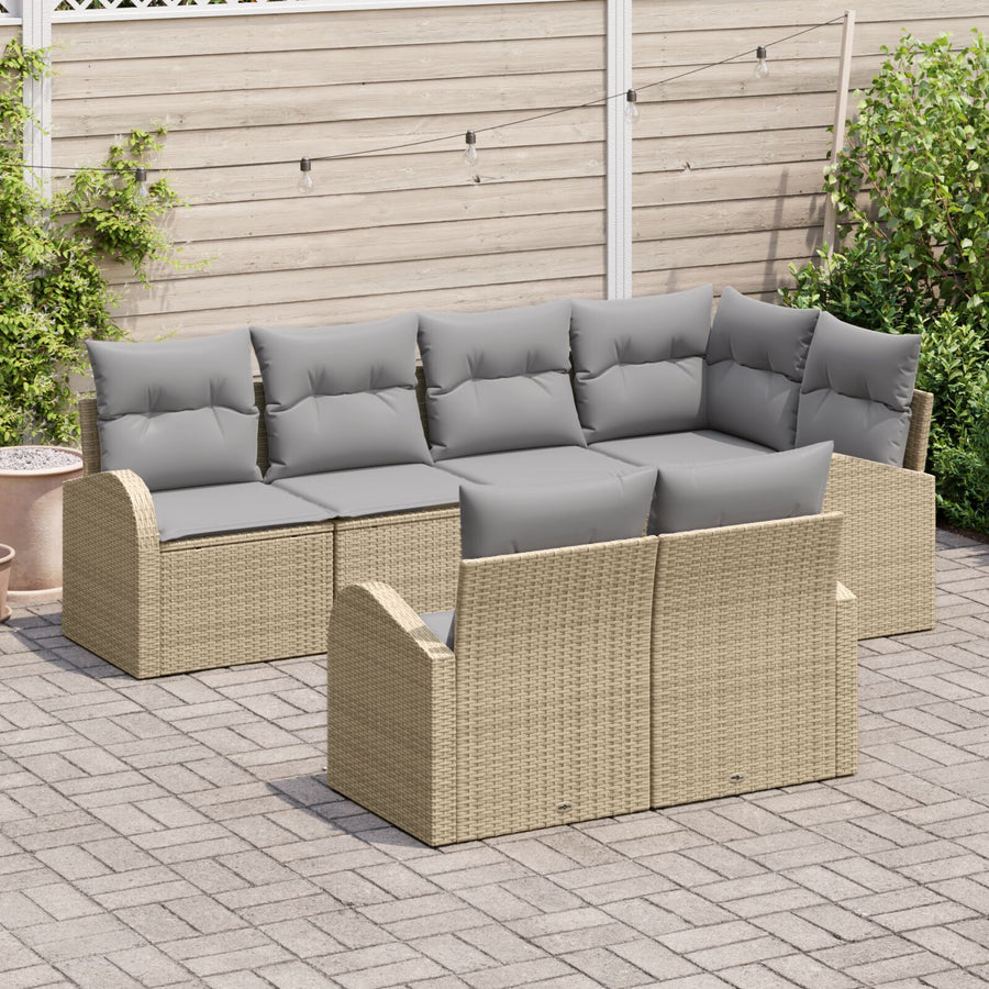 7-Delige Tuinsofa Set Met Kussens Beige Poly Rattan