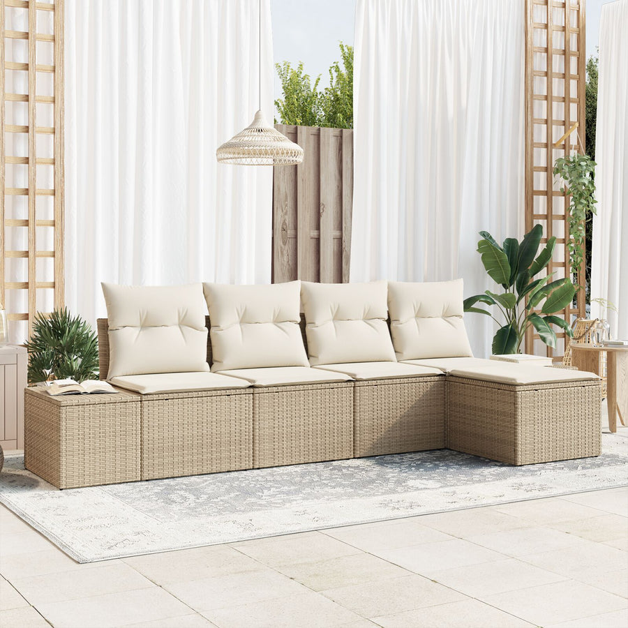 5-Piece Tuin Sofa Set Met Kussens Beige Poly Riet