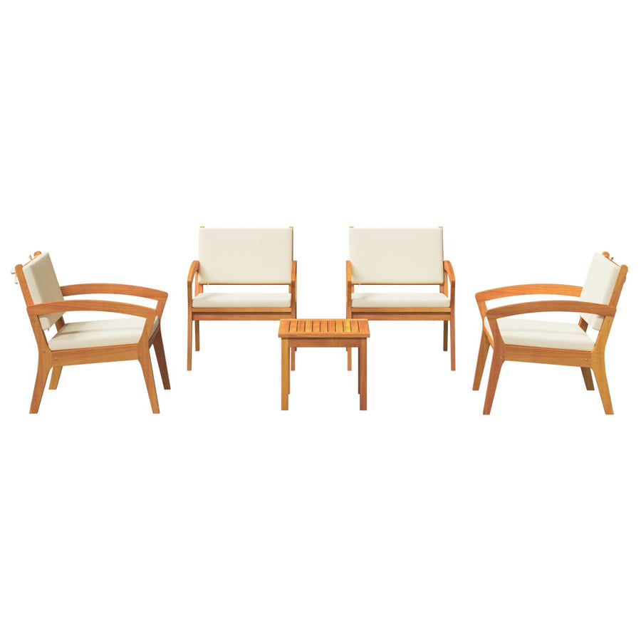5-Delige Bistro Set Met Kussens Van Massief Acaciahout Crème wit 4x stoelen + tafel