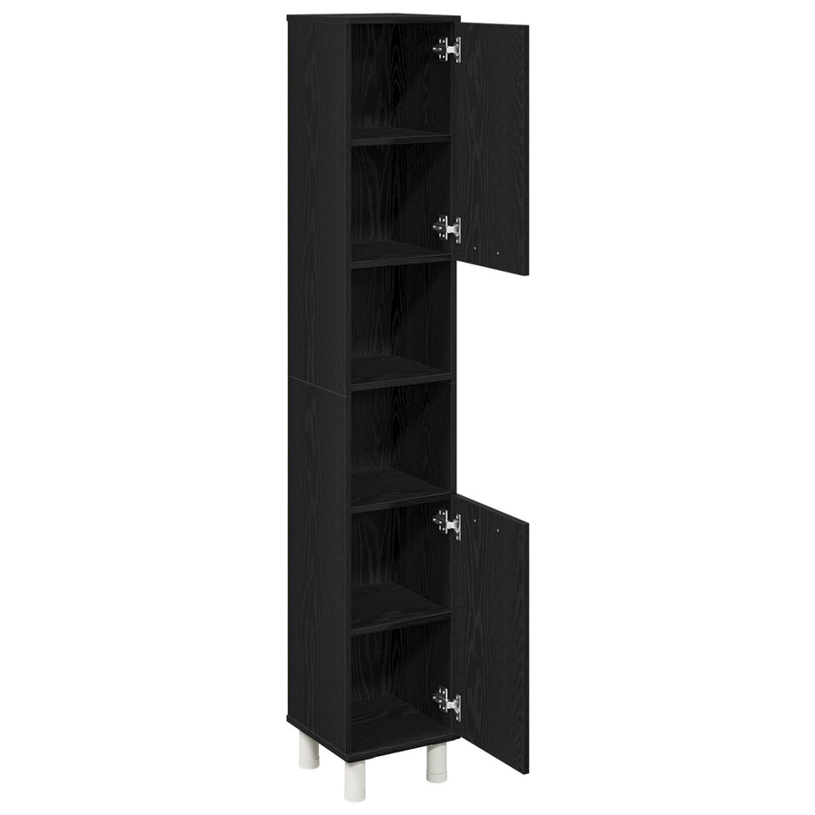 Badkamerkast Zwart Eiken 30X30X179 Cm Geengineerd Hout
