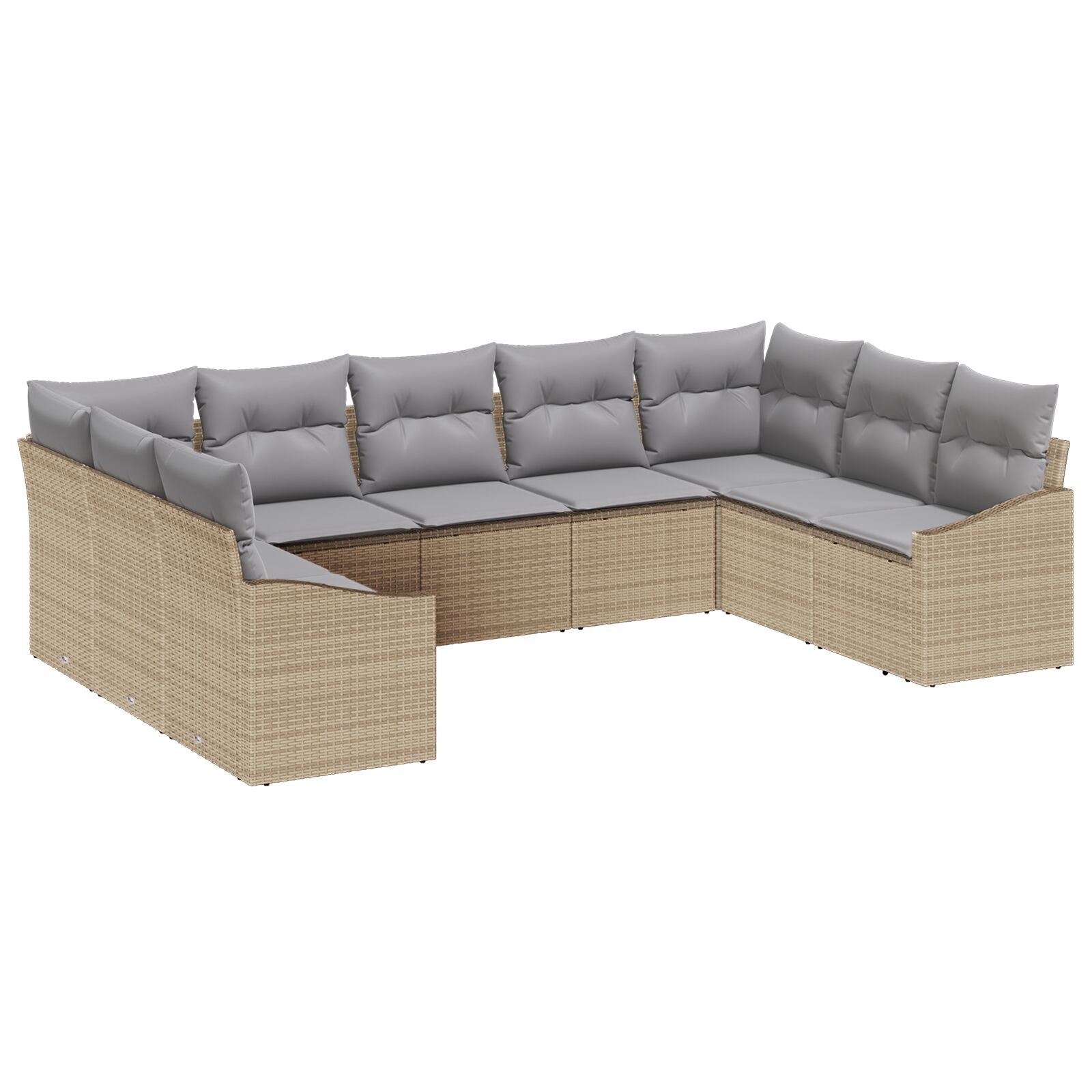9-Delige Tuin Sofa Set Met Kussens Poly Rattan Beige en grijs zonder tafel