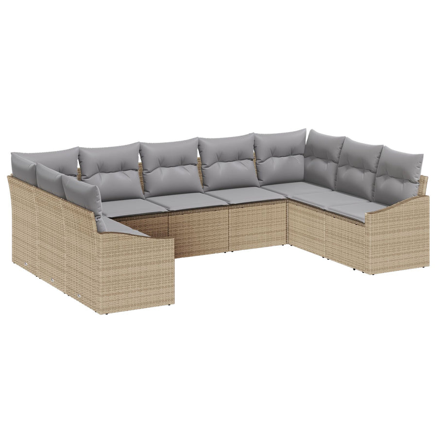 9-Delige Tuin Sofa Set Met Kussens Poly Rattan Beige en grijs zonder tafel