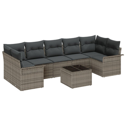 8-Delige Tuin Sofa Set Met Kussens Grijs Poly Rattan