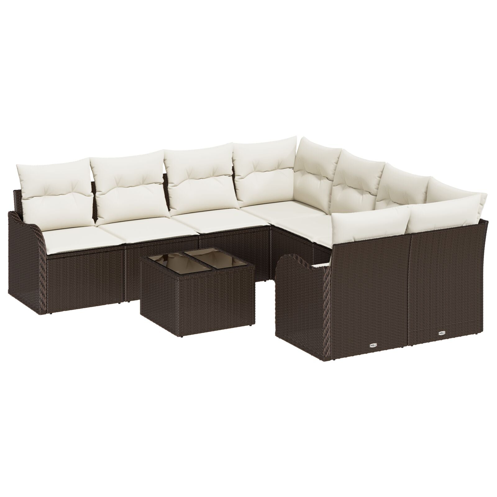 9-delige Tuin Sofa Set met Kussens Bruin Poly Rattan, vidaXL 2-zits Tuin Sofa met Kussens Bruin Poly Rattan