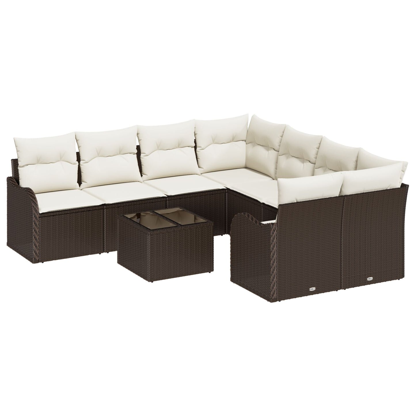 9-delige Tuin Sofa Set met Kussens Bruin Poly Rattan, vidaXL 2-zits Tuin Sofa met Kussens Bruin Poly Rattan
