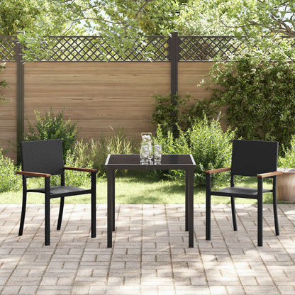 3-Delige Tuin Eetset Zwart Poly Rattan