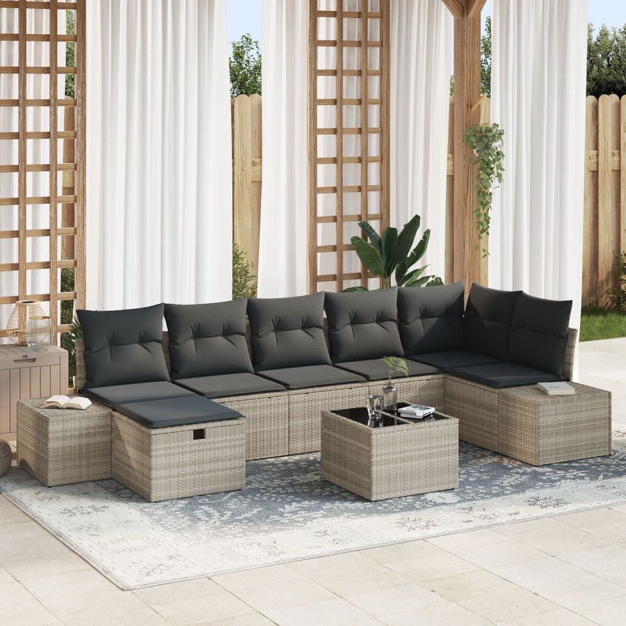 8 Delige Tuin Sofa Set Met Kussens Licht Grijs Poly Riet Wit