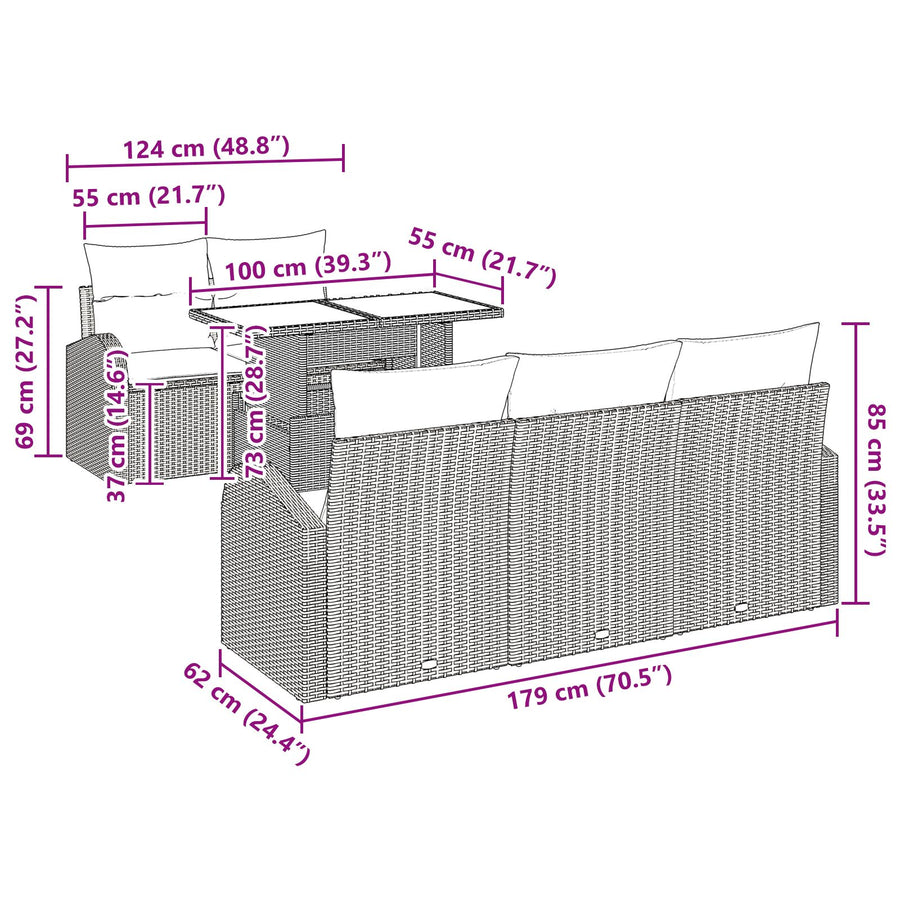 6-Delige Tuin Sofa Set Met Kussens Grijs Poly Rattan
