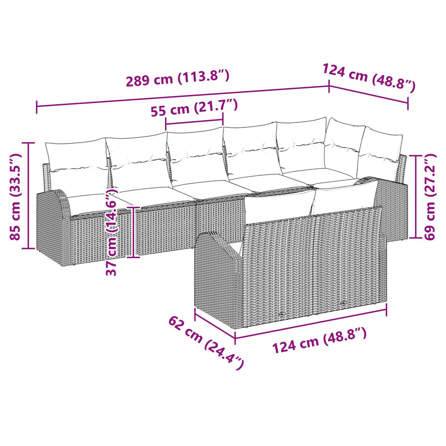 8-Delig Tuinsofa Set Met Kussens Poly Rattan Bruin en crème zonder tafel