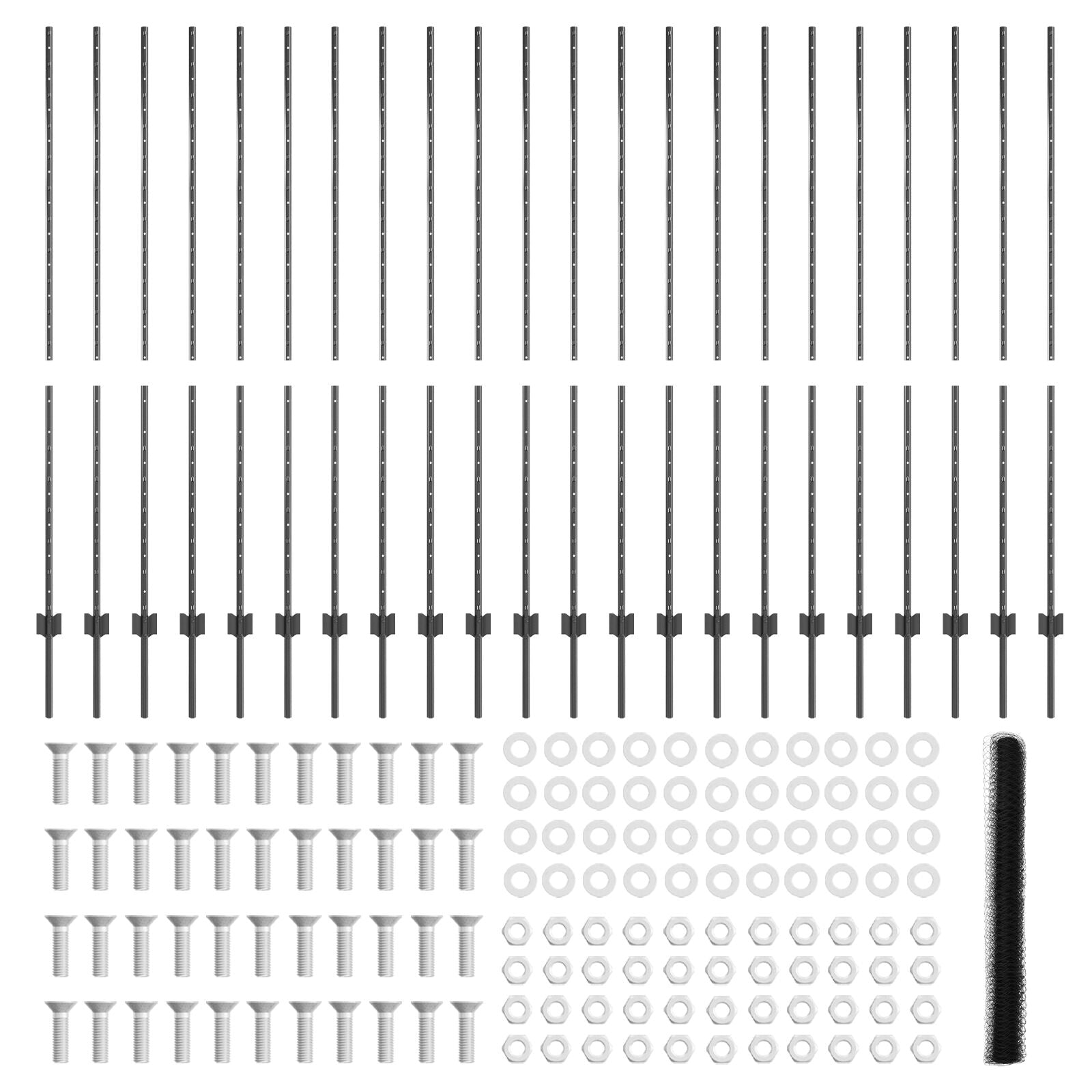 Fence Posts 22 Stuks U-Channel Grijs 150 Cm Staal,  Hexagon Fence Grijs 1.5X50 M Staal