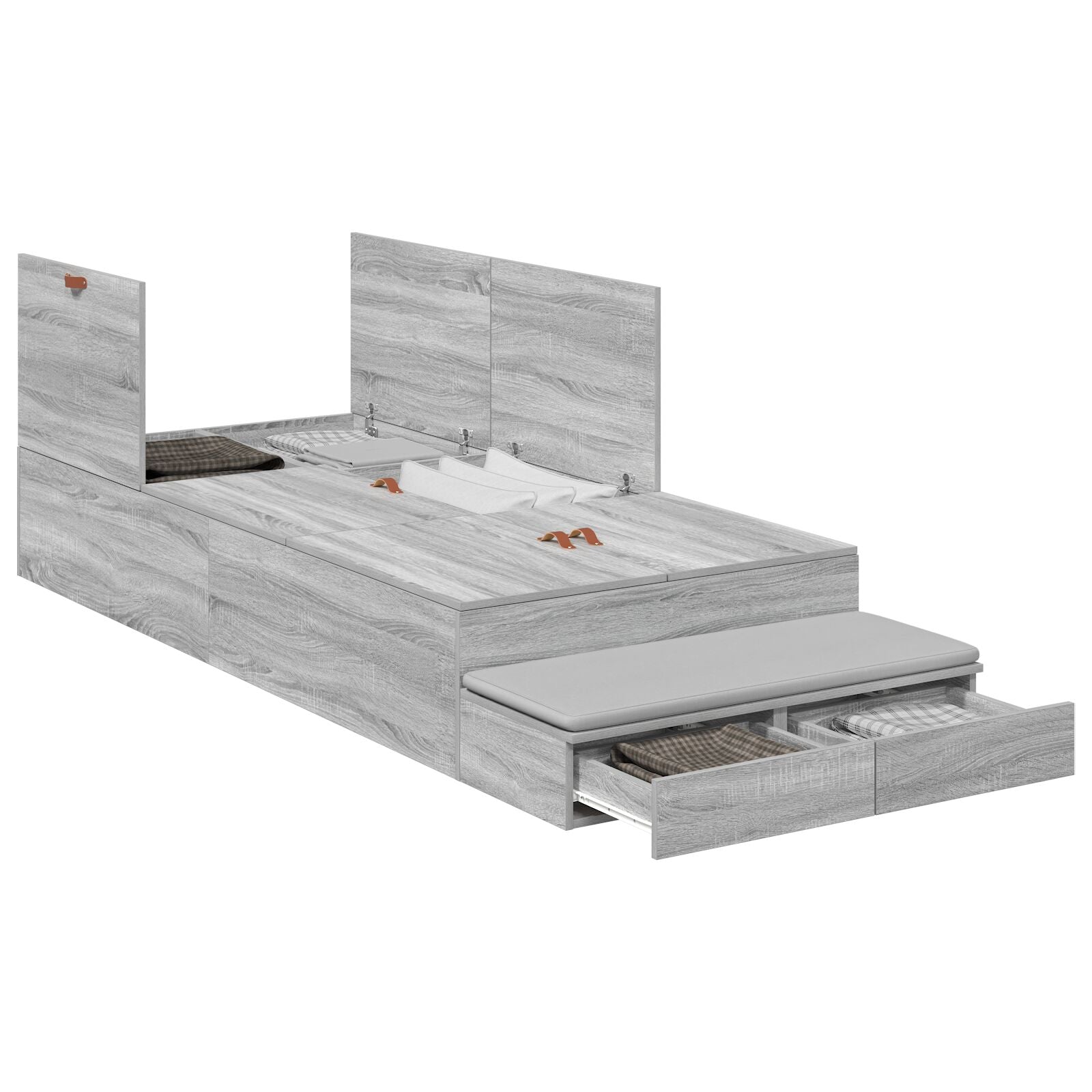 Opbergbedframe Grijs Sonoma Bewerkt Hout 236,5 X 90 X 31,5 Cm Artisanaal Eiken