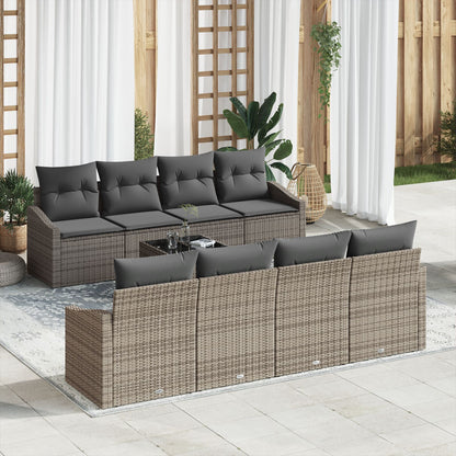 7-Delige Tuin Sofa Set Met Kussens Grijs Poly Rattan Gegalvaniseerd Staal