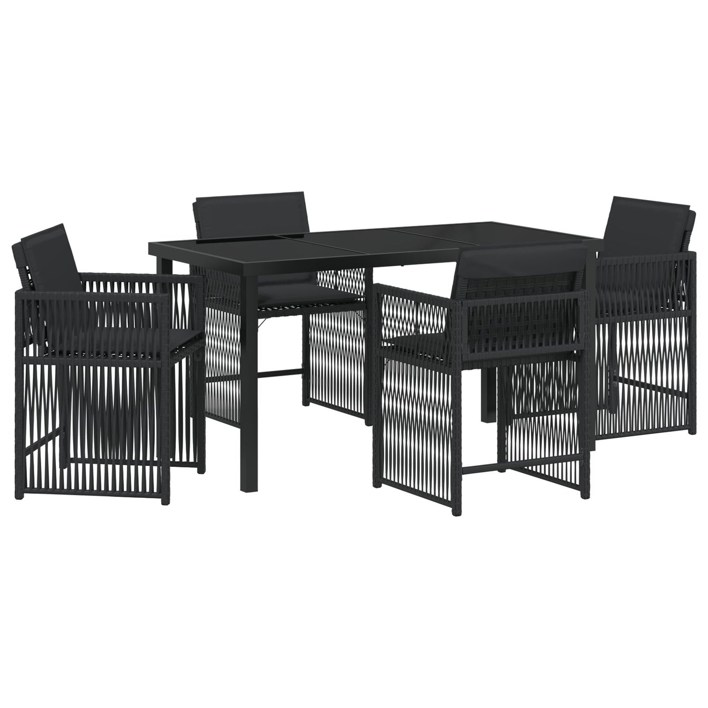 5 Persoons Tuin Eetset Met Kussens Zwart Poly Rattan
