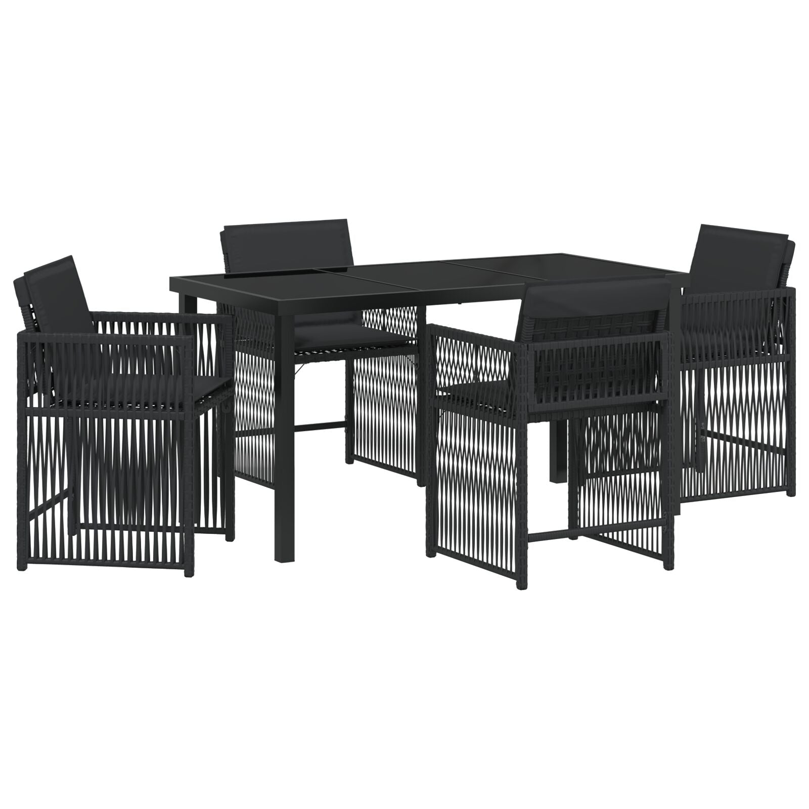 5 Persoons Tuin Eetset Met Kussens Zwart Poly Rattan