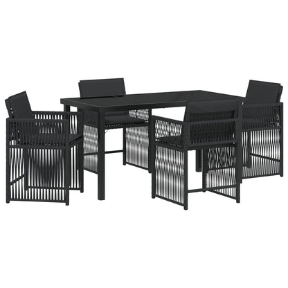 5 Persoons Tuin Eetset Met Kussens Zwart Poly Rattan