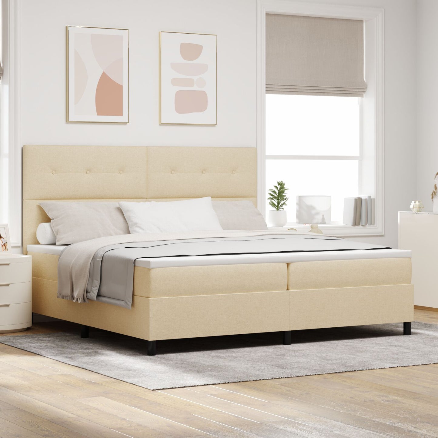 Boxspring Bed Met Matras Stof Crème 200 x 200 cm Knopen gestoffeerd