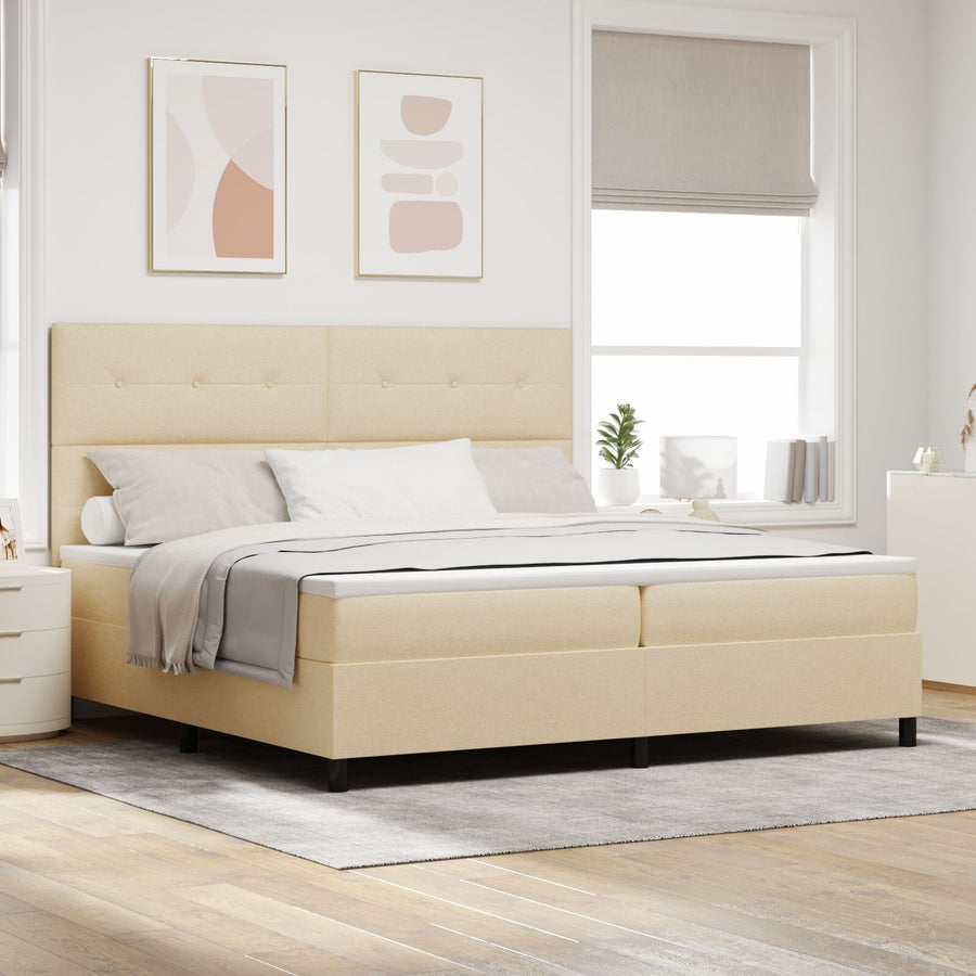 Boxspring Bed Met Matras Stof Crème 200 x 200 cm Knopen gestoffeerd