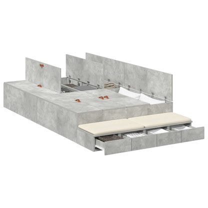 Opbergbedframe Beton Grijs Bewerkt Hout 120 X 190 Cm Artisanaal Eiken
