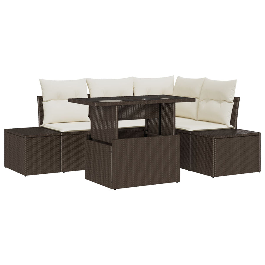 5 Delige Tuin Sofa Set Met Kussens Bruin Poly Rattan