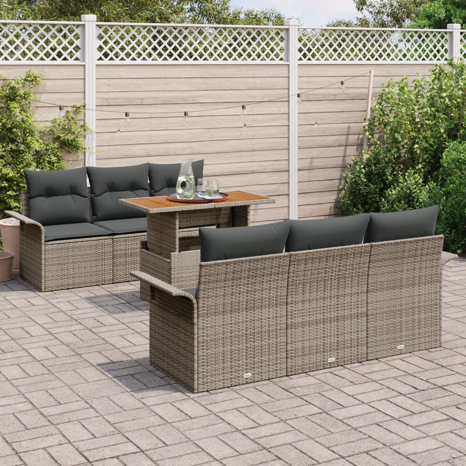 Tuin Sofa Set Set Van 7 Grijs Rattan 7-Delige Tuin Sofa Set