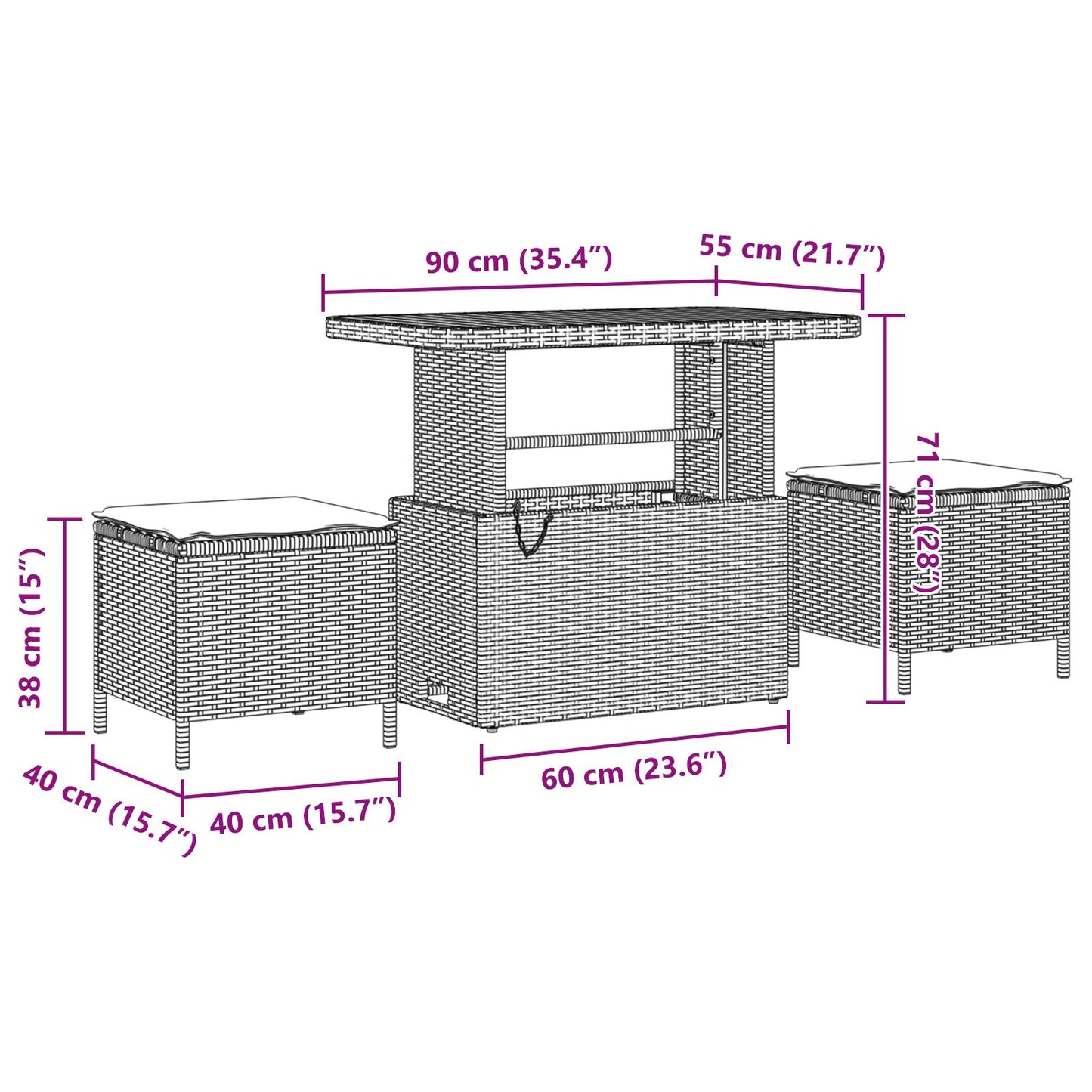 10-Delige Tuinsofa Set Met Kussens Beige Poly Riet Acacia, 3-Delige Tuin Eetset Met Kussens Beige Poly Riet Acacia Wit