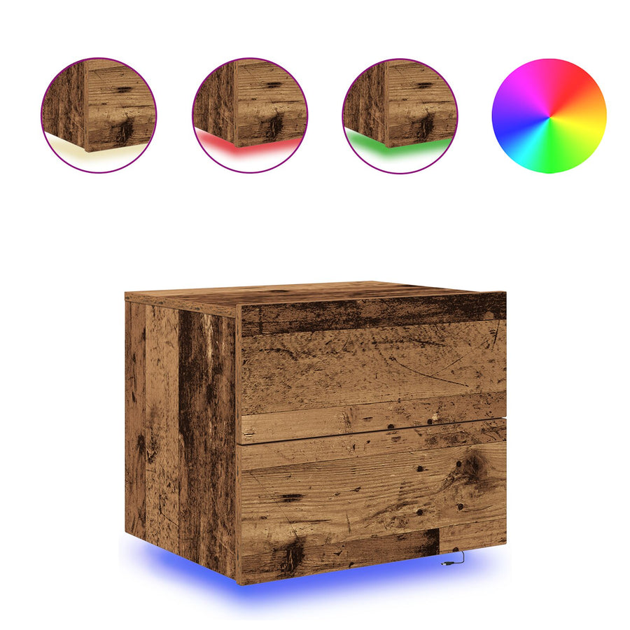 Nachtkastjes Met Led-Verlichting 2 Stuks Wandgemonteerd Oud Hout Oude hout