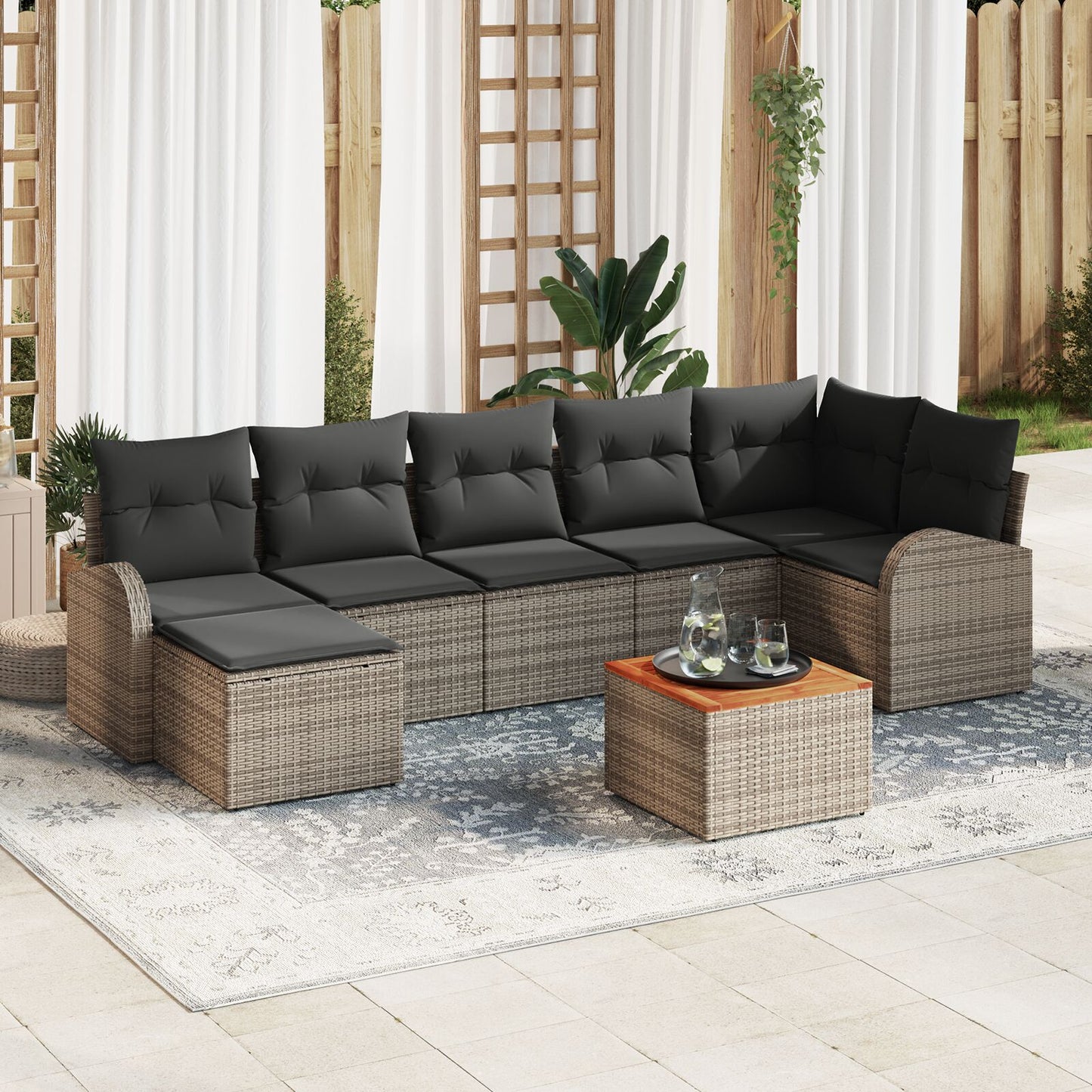 8-Delige Tuin Sofa Set Met Kussens Grijs Poly Rattan Acacia