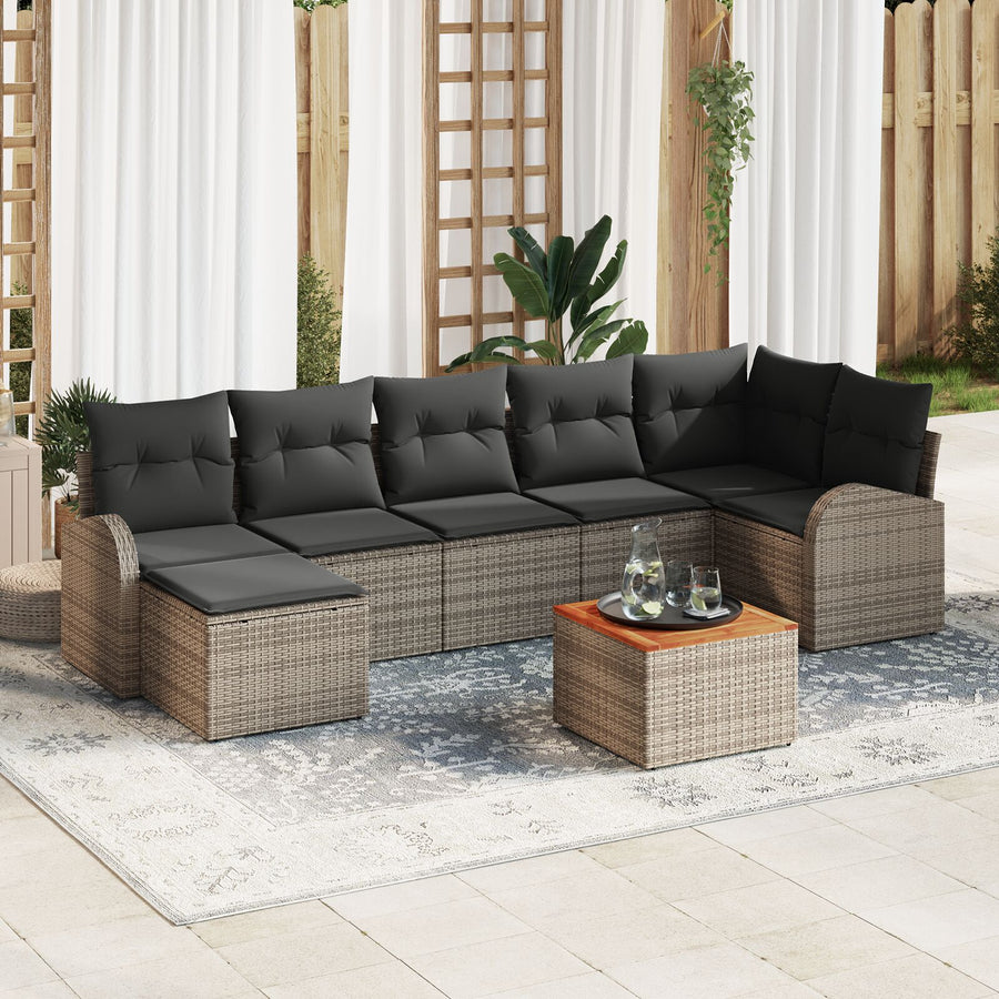 8-Delige Tuin Sofa Set Met Kussens Grijs Poly Rattan Acacia