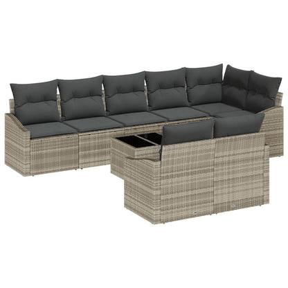 9-Delige Tuin Eettafel Set Met Kussens Grijs Poly Rattan