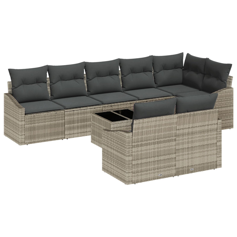 9-Delige Tuin Eettafel Set Met Kussens Grijs Poly Rattan
