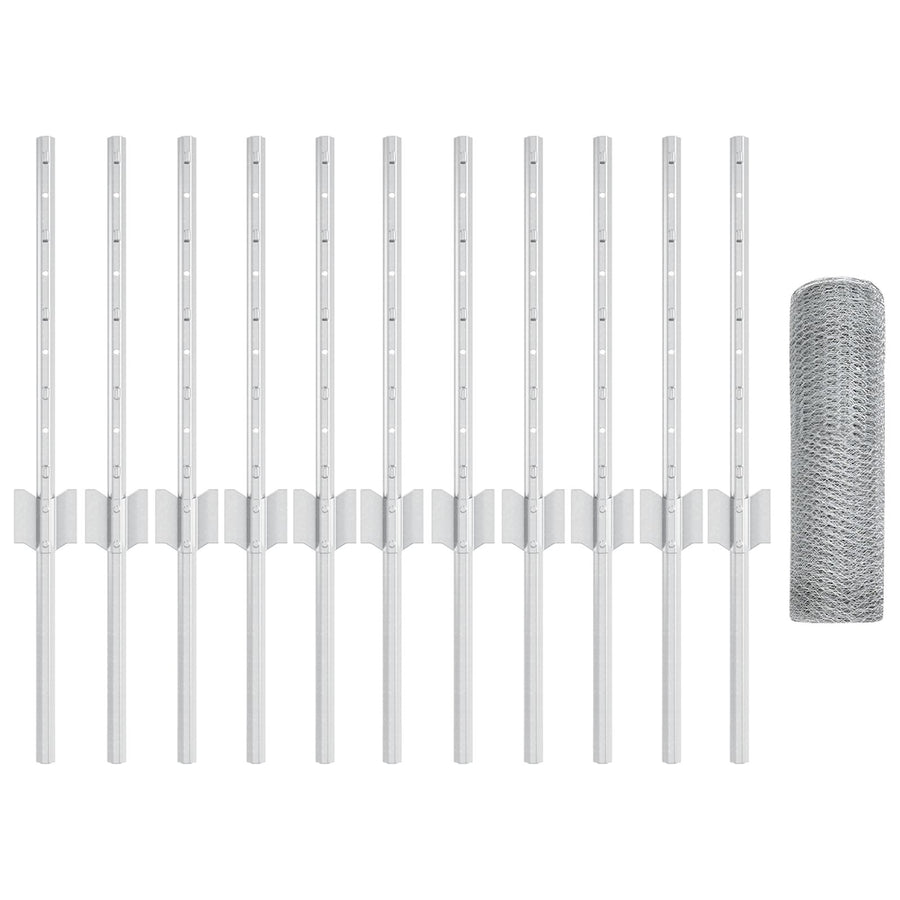 Hekpalen 11 stuks U-kanaal 40 cm Gegalvaniseerd Staal, vidaXL Hexagon Hek 0,4x25 m Gegalvaniseerd Staal