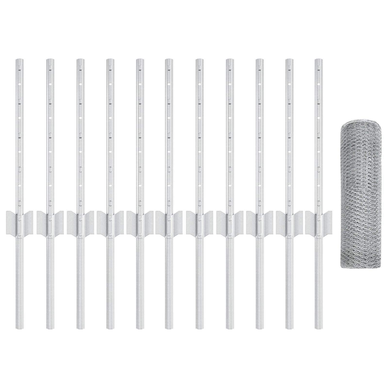 Hekpalen 11 stuks U-kanaal 40 cm Gegalvaniseerd Staal, vidaXL Hexagon Hek 0,4x25 m Gegalvaniseerd Staal