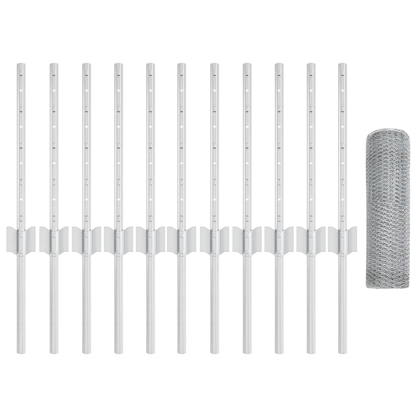 Hekpalen 11 stuks U-kanaal 40 cm Gegalvaniseerd Staal, vidaXL Hexagon Hek 0,4x25 m Gegalvaniseerd Staal