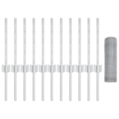 Hekpalen 11 stuks U-kanaal 40 cm Gegalvaniseerd Staal, vidaXL Hexagon Hek 0,4x25 m Gegalvaniseerd Staal