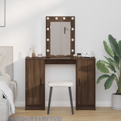 Kaptafel Met Led-Lampen Bruin Eiken 102X33X135 Cm Bruine eiken