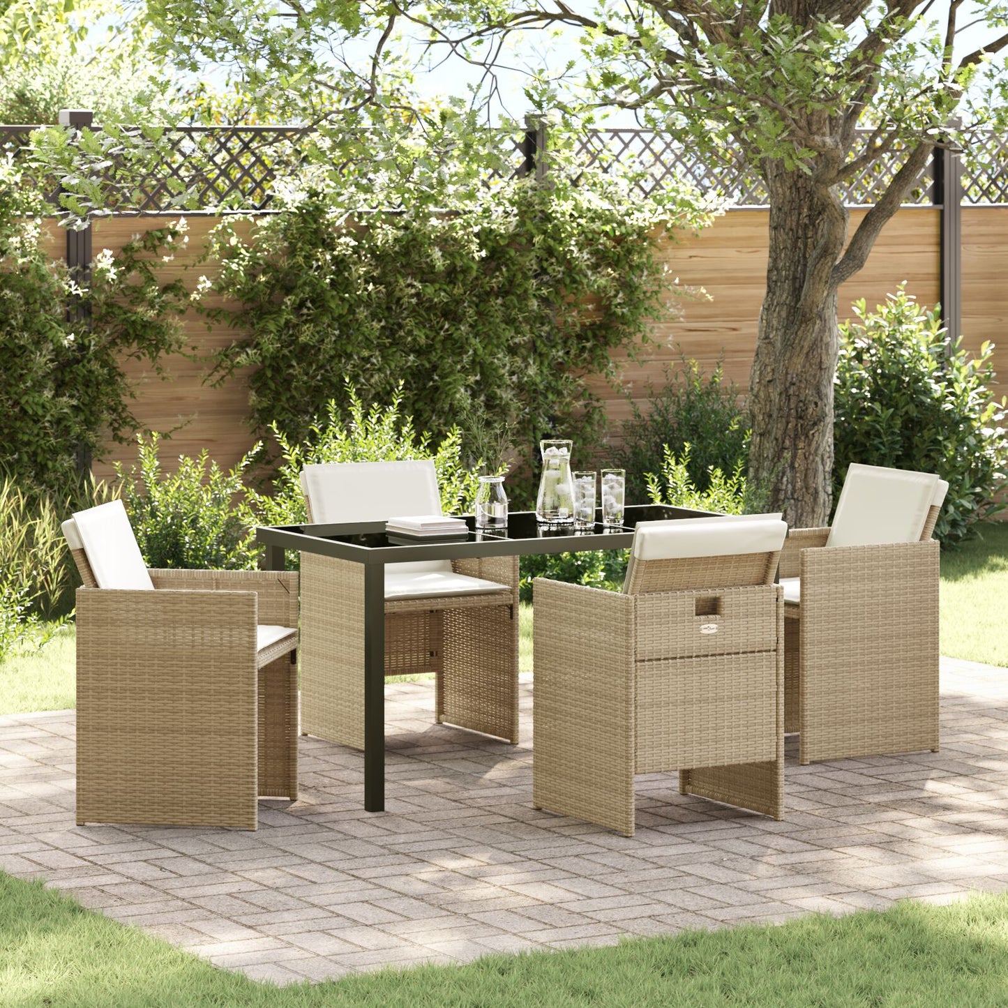 5 Delige Tuindinerset Met Kussens Beige Poly Rattan