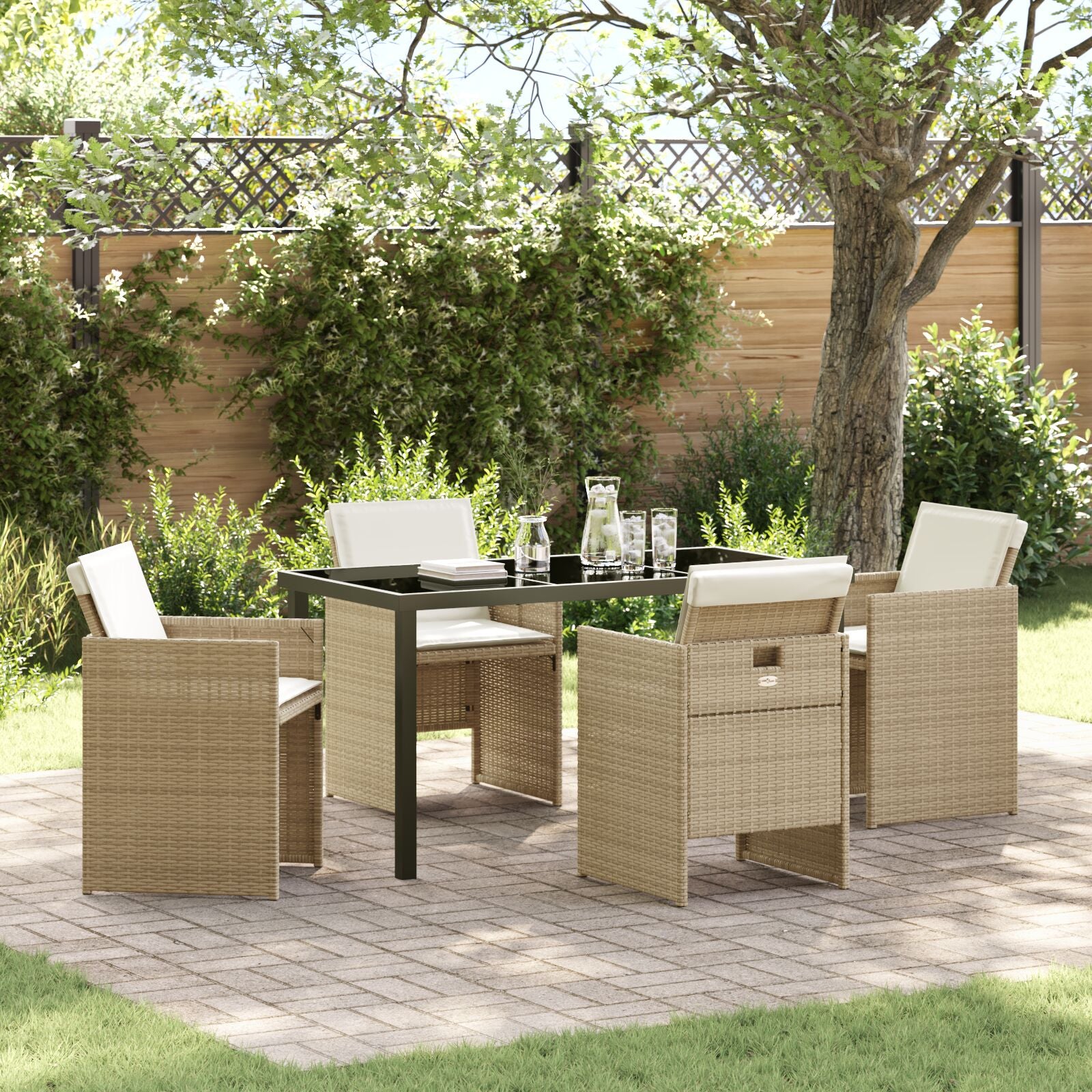 5 Delige Tuindinerset Met Kussens Beige Poly Rattan